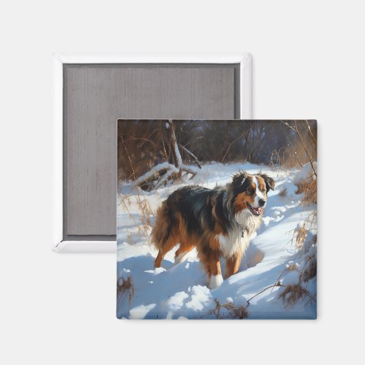 Australian Shepherd Laat Het Sneeuw Kerstmis Magneet (Voorkant / Achterkant)