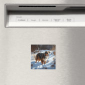 Australian Shepherd Laat Het Sneeuw Kerstmis Magneet (Insitu (Vaatwasser))