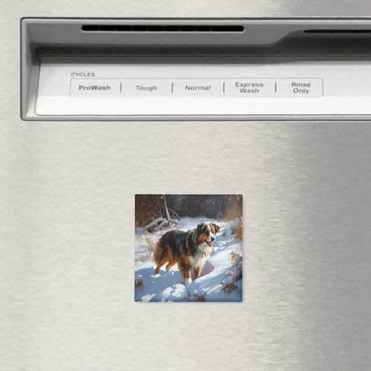 Australian Shepherd Laat Het Sneeuw Kerstmis Magneet (Insitu (Vaatwasser))