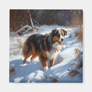 Australian Shepherd Laat Het Sneeuw Kerstmis Magneet