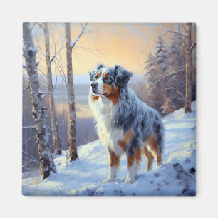 Australian Shepherd Laat Het Sneeuw Kerstmis Magneet