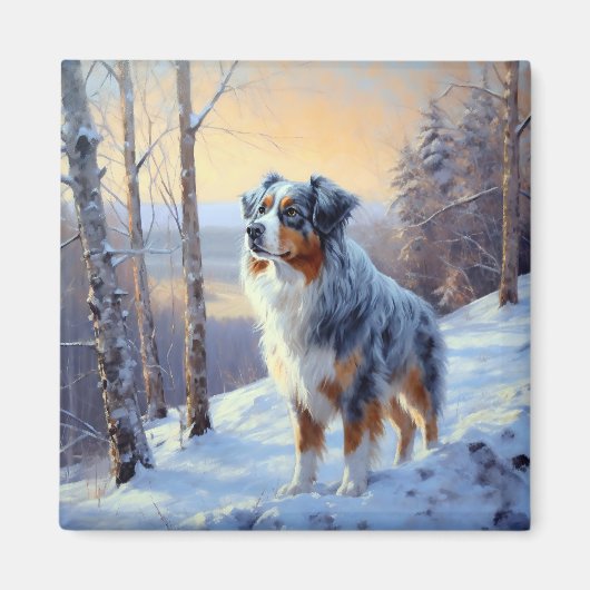 Australian Shepherd Laat Het Sneeuw Kerstmis Magneet (Voorkant)