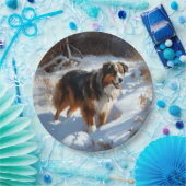 Australian Shepherd Laat Het Sneeuw Kerstmis Papieren Bordje (Feest)