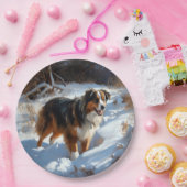 Australian Shepherd Laat Het Sneeuw Kerstmis Papieren Bordje (Feest)