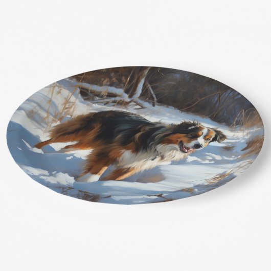 Australian Shepherd Laat Het Sneeuw Kerstmis Papieren Bordje (Gekanteld)
