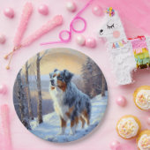 Australian Shepherd Laat Het Sneeuw Kerstmis Papieren Bordje (Feest)