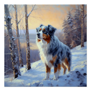 Australian Shepherd Laat Het Sneeuw Kerstmis Perfect Poster