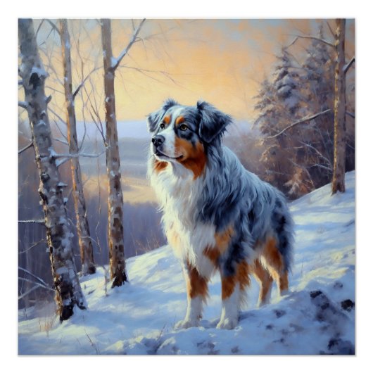 Australian Shepherd Laat Het Sneeuw Kerstmis Perfect Poster (Voorkant)