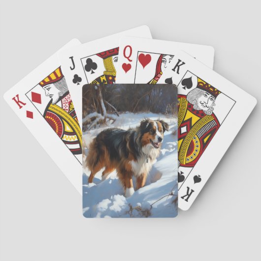 Australian Shepherd Laat Het Sneeuw Kerstmis Pokerkaarten (Achterkant)