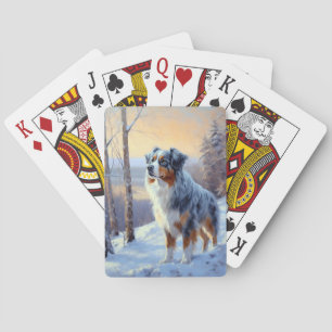 Australian Shepherd Laat Het Sneeuw Kerstmis Pokerkaarten