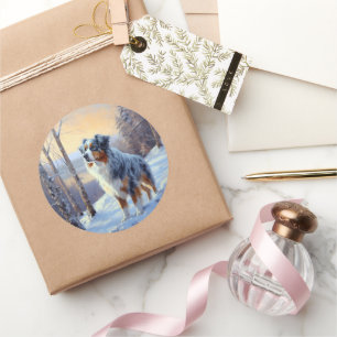 Australian Shepherd Laat Het Sneeuw Kerstmis Ronde Sticker