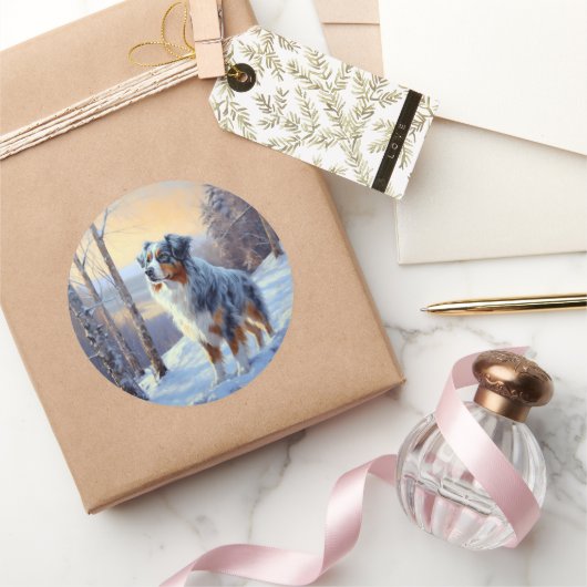 Australian Shepherd Laat Het Sneeuw Kerstmis Ronde Sticker (Geschenken)