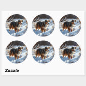Australian Shepherd Laat Het Sneeuw Kerstmis Ronde Sticker (Vel)