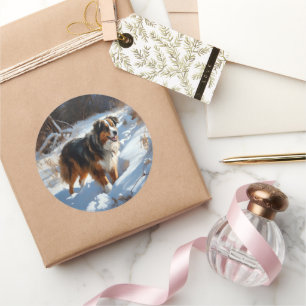 Australian Shepherd Laat Het Sneeuw Kerstmis Ronde Sticker