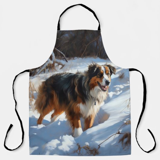 Australian Shepherd Laat Het Sneeuw Kerstmis Schort (Voorkant)