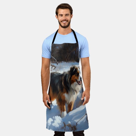 Australian Shepherd Laat Het Sneeuw Kerstmis Schort (Gedragen)