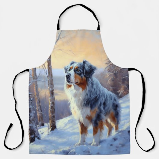 Australian Shepherd Laat Het Sneeuw Kerstmis Schort (Voorkant)