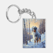 Australian Shepherd Laat Het Sneeuw Kerstmis Sleutelhanger (Voorkant Links)
