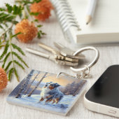 Australian Shepherd Laat Het Sneeuw Kerstmis Sleutelhanger (Voorkant Rechts)