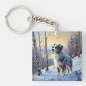 Australian Shepherd Laat Het Sneeuw Kerstmis Sleutelhanger (Voorkant)