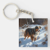 Australian Shepherd Laat Het Sneeuw Kerstmis Sleutelhanger (Voorkant)