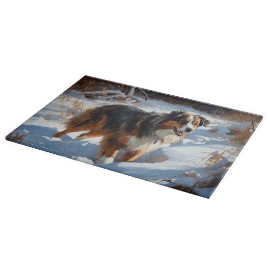 Australian Shepherd Laat Het Sneeuw Kerstmis Snijplank (Hoek)