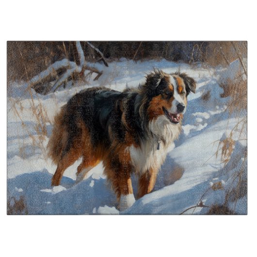 Australian Shepherd Laat Het Sneeuw Kerstmis Snijplank (Voorkant)
