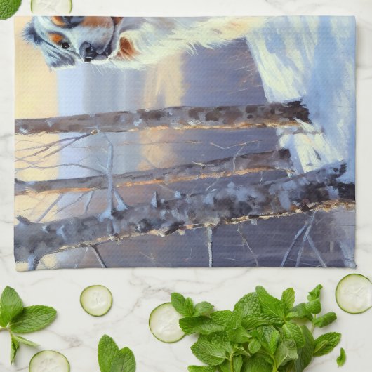 Australian Shepherd Laat Het Sneeuw Kerstmis Theedoek (Gevouwen)