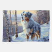 Australian Shepherd Laat Het Sneeuw Kerstmis Theedoek (Horizontaal)
