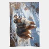 Australian Shepherd Laat Het Sneeuw Kerstmis Theedoek (Verticaal)