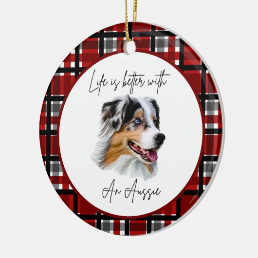 Australian Shepherd "Life's Better" Buffalo Check Keramisch Ornament (Links)