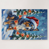 Australian Shepherd Low-Poly Christmas Garland Hat Legpuzzel (Horizontaal)