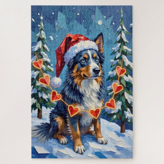 Australian Shepherd Low-Poly Christmas Garland Hat Legpuzzel (Verticaal)