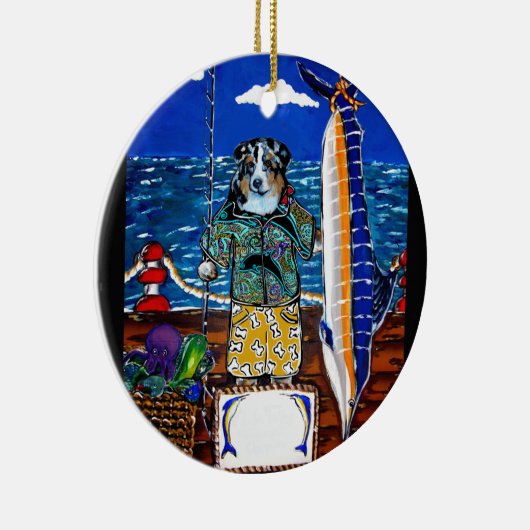 Australian Shepherd Marlin Vist Keramisch Ornament (Rechts)
