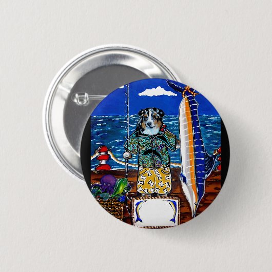 Australian Shepherd Marlin Vist Ronde Button 5,7 Cm (Voorkant /achterkant)