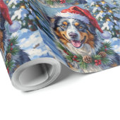 Australian Shepherd Merle Winter Christmas Art Cadeaupapier (Rol Hoek)