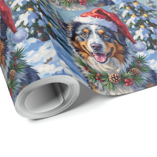 Australian Shepherd Merle Winter Christmas Art Cadeaupapier (Rol Hoek)