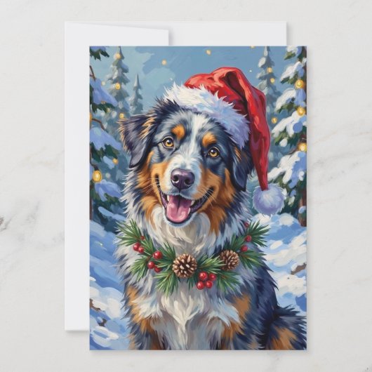Australian Shepherd Merle Winter Christmas Art Feestdagenkaart (Voorkant)