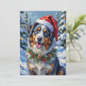 Australian Shepherd Merle Winter Christmas Art Feestdagenkaart (Staand voorkant)