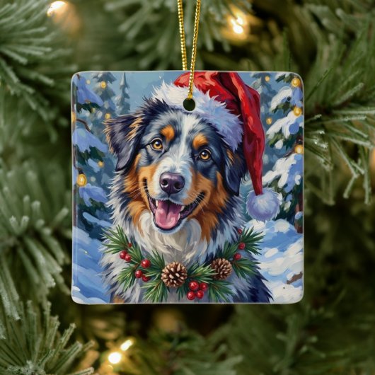 Australian Shepherd Merle Winter Christmas Art Keramisch Ornament (Boom)