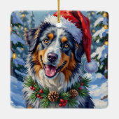 Australian Shepherd Merle Winter Christmas Art Keramisch Ornament (Achterkant)