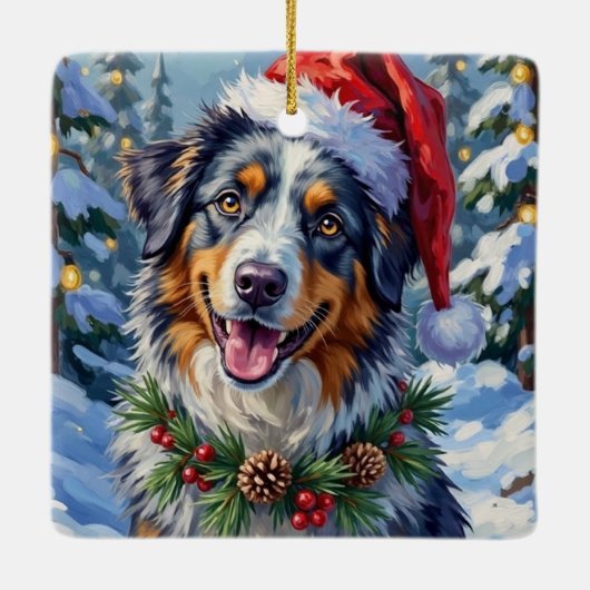 Australian Shepherd Merle Winter Christmas Art Keramisch Ornament (Achterkant)