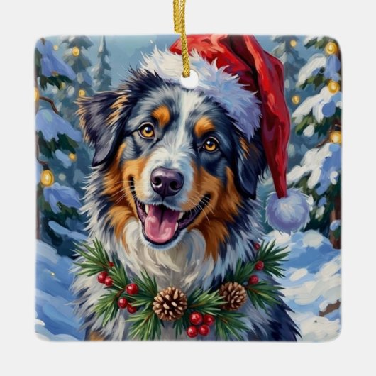 Australian Shepherd Merle Winter Christmas Art Keramisch Ornament (Voorkant)