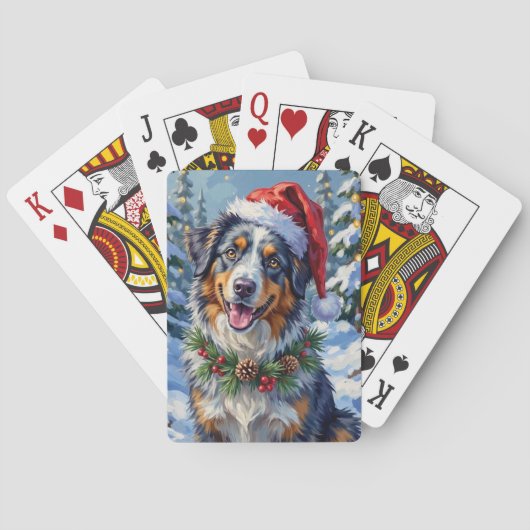 Australian Shepherd Merle Winter Christmas Art Pokerkaarten (Achterkant)