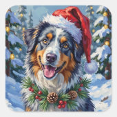 Australian Shepherd Merle Winter Christmas Art Vierkante Sticker (Voorkant)