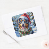 Australian Shepherd Merle Winter Christmas Art Vierkante Sticker (Envelop)