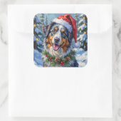 Australian Shepherd Merle Winter Christmas Art Vierkante Sticker (Tas)