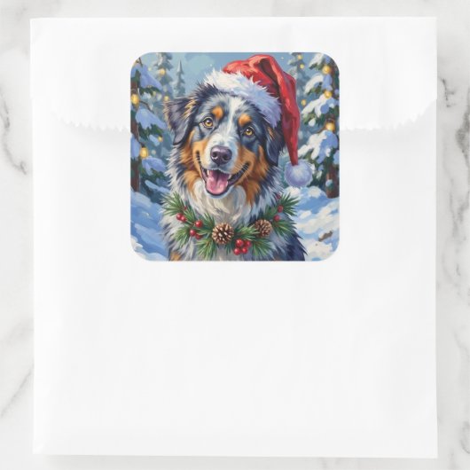 Australian Shepherd Merle Winter Christmas Art Vierkante Sticker (Tas)