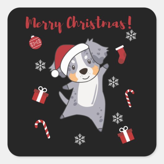 Australian Shepherd Merry Christmas Winter Vierkante Sticker (Voorkant)