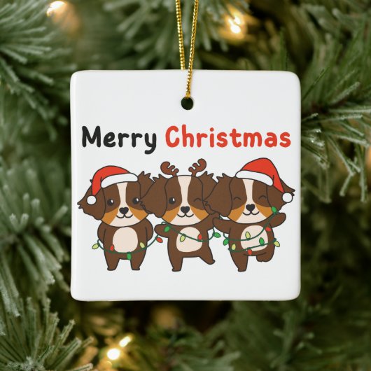 Australian Shepherd Merry Kerstmis Dogs Keramisch Ornament (Boom)